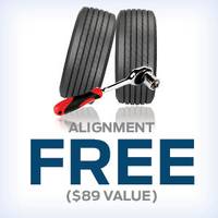 FREE ALIGNMENT with the purchase of set of tires,  mounted and balanced  ($89 value)