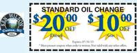 Standard Oil Change $20 off Diesel  $10 off Gas